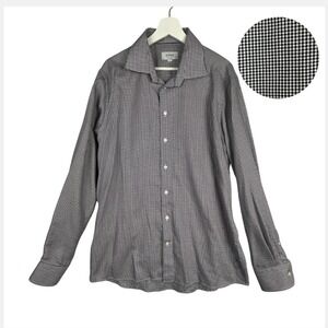 Eton Shirt Mens XL Contemporary Fit Black White Houndstooth Cotton Long‎ Sleeve